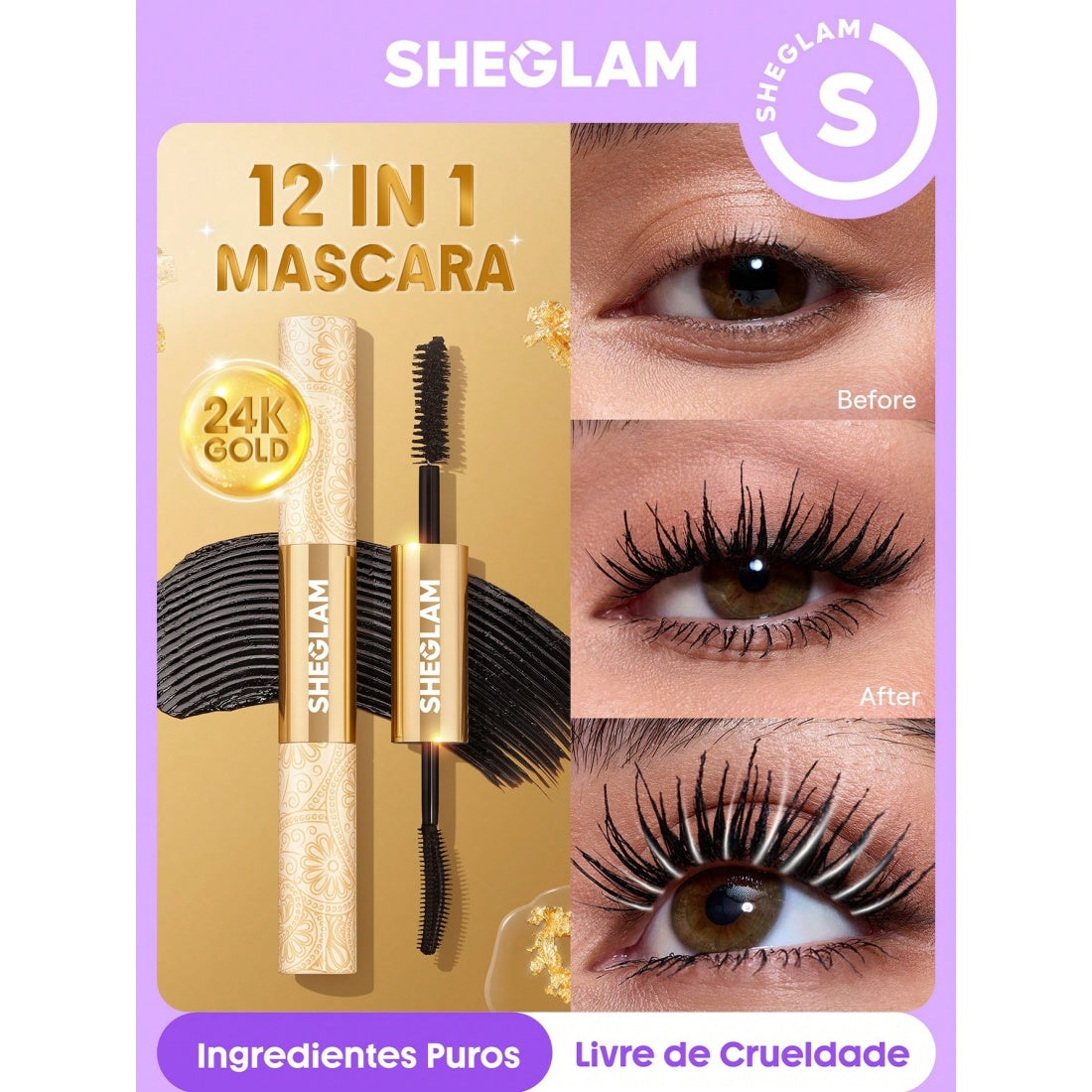 Mascara tout-en-un multi-effets 24k SHEGLAM - Noir waterproof