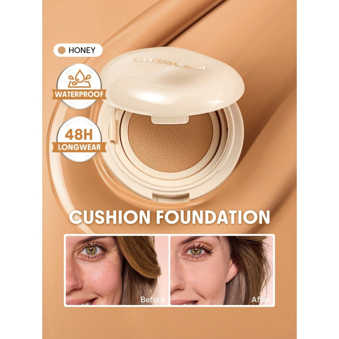 Fond de teint cushion longue tenue SHEGLAM Lock & Go - Honey