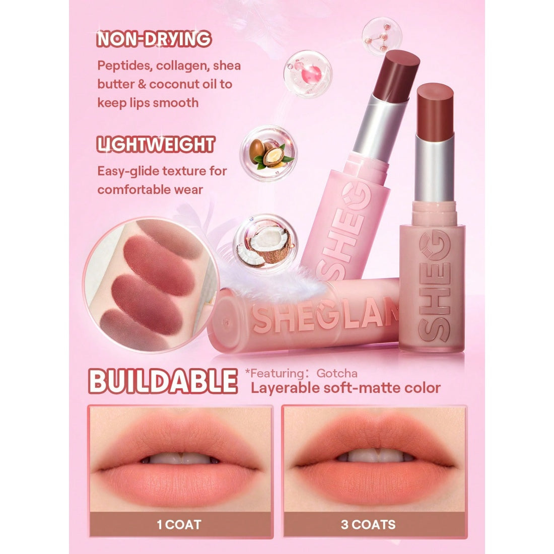 Lápiz labial ligero SHEGLAM Lip Veil Cushion-503 No Crumbs