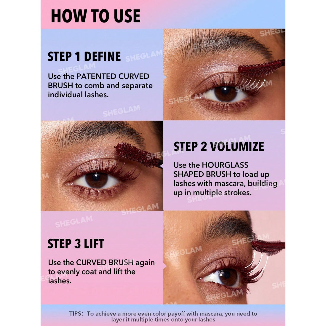 SHEGLAM All-In-One Volume & Length Mascara-Waterproof Burgundy