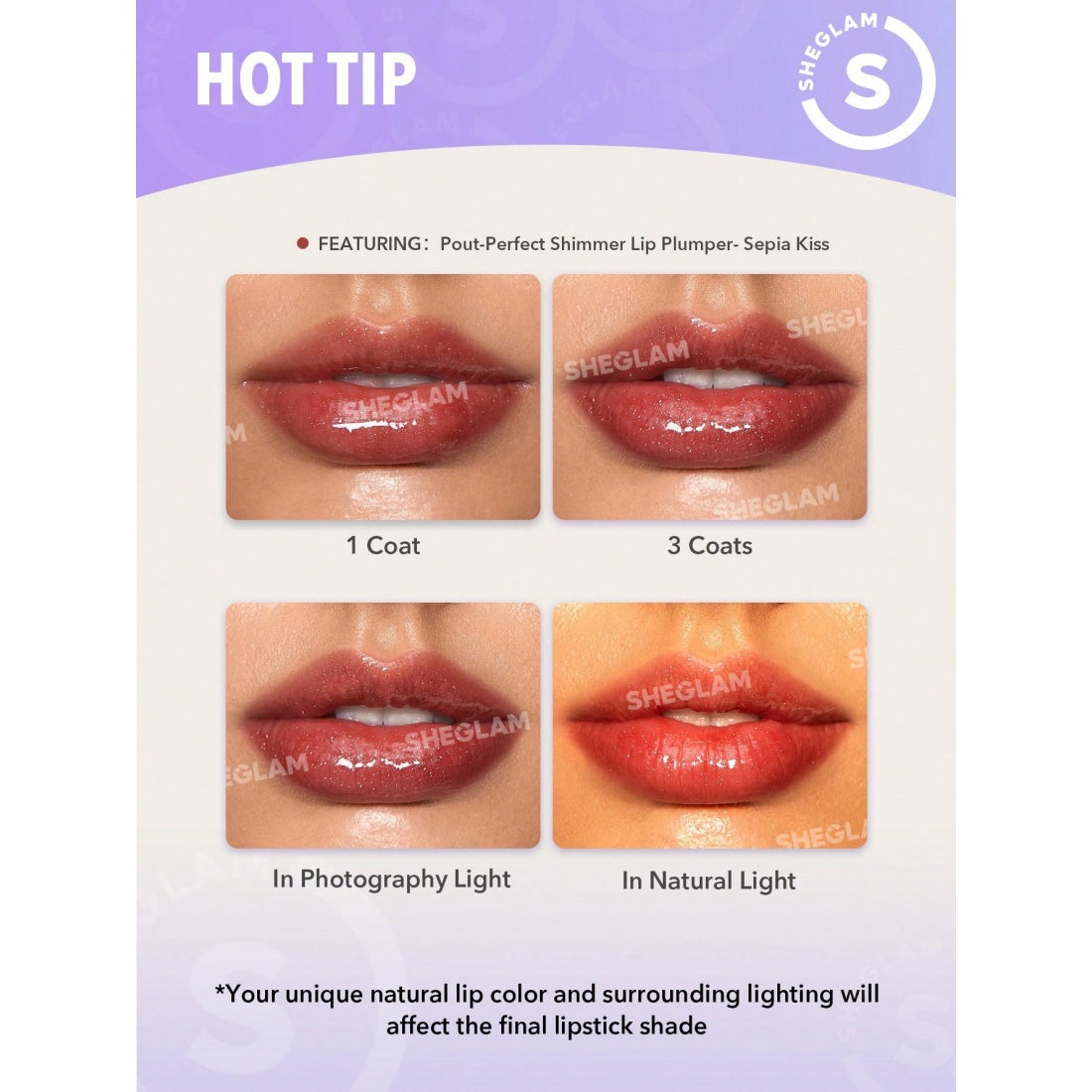 SHEGLAM Pout-Perfect Shimmer Lip Plumper-555 Sepia Kiss