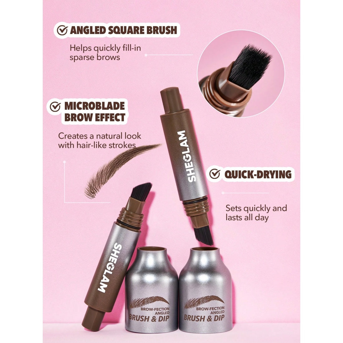 SHEGLAM Brow-fection Angled Brush & Dip-08 Chocolate
