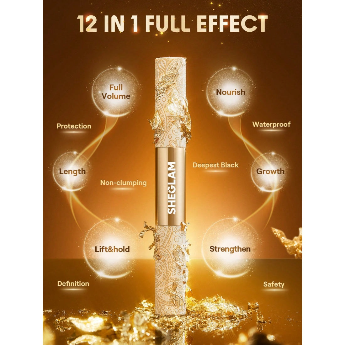 Mascara tout-en-un multi-effets 24k SHEGLAM - Noir waterproof