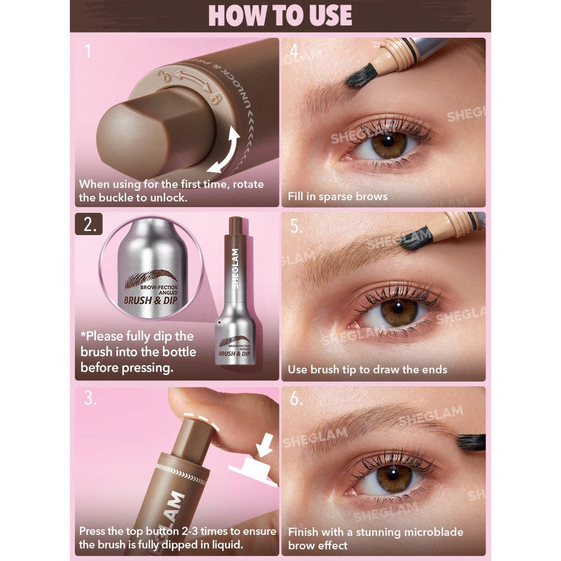 Pinceau biseauté & gel à sourcils Brow-fection de SHEGLAM - 06 Auburn