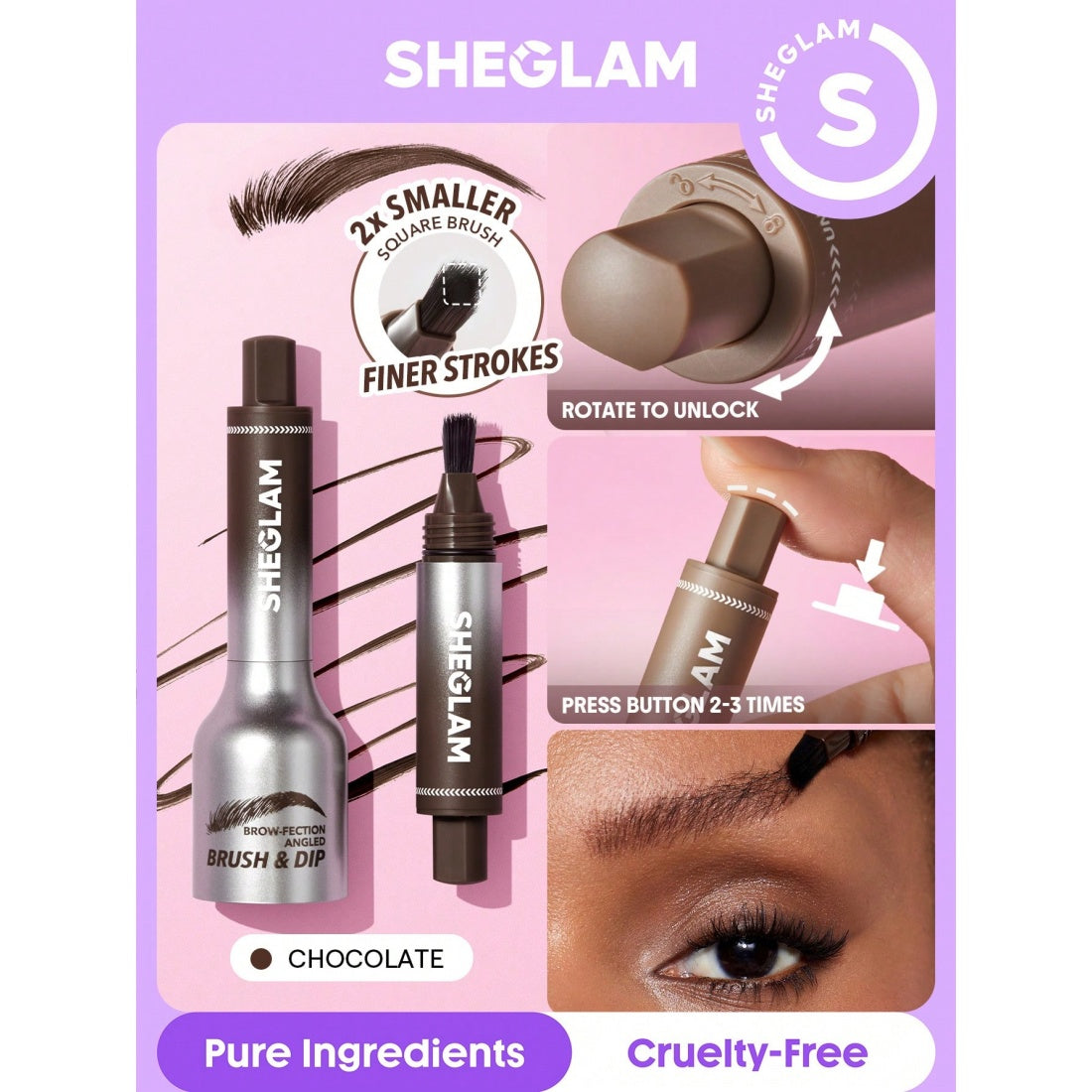 SHEGLAM Brow-fection Angled Brush & Dip-08 Chocolate