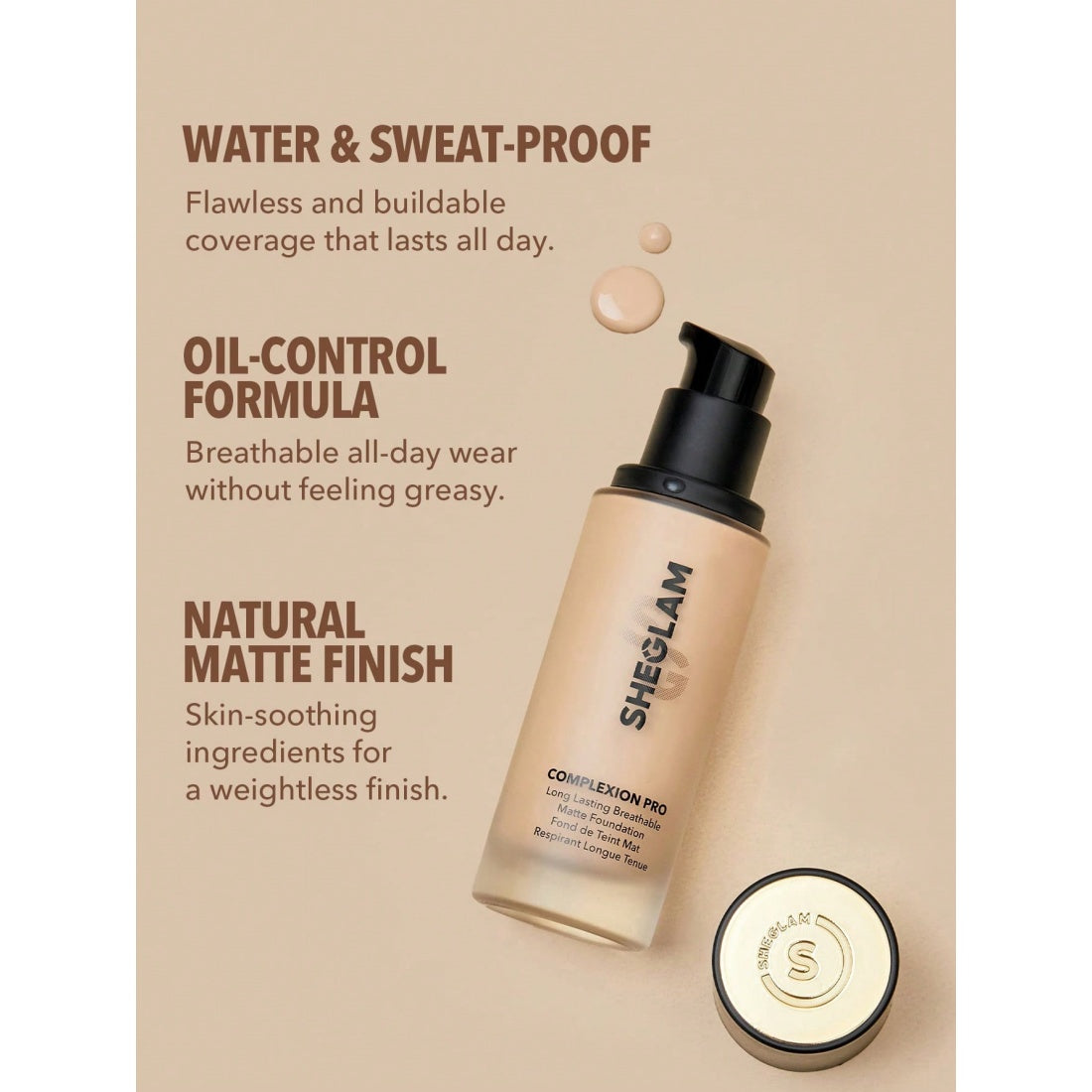 Fond de teint mat longue tenue et respirant SHEGLAM Complexion Pro – teinte claire